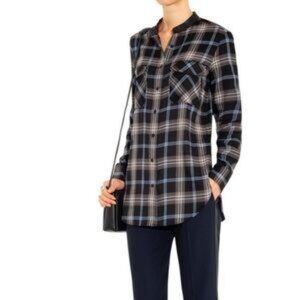 Vince Plaid Leather Trimmed Button Down Shirt Size 2 - NEW